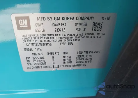 2021 Chevrolet Trailblazer Fwd Rs from USA, damaged, VIN KL79MTSL4MB091527